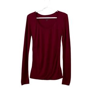 Active Basic Women's Long Sleeve Scoop Neck Top Burgundy Red Size M / L